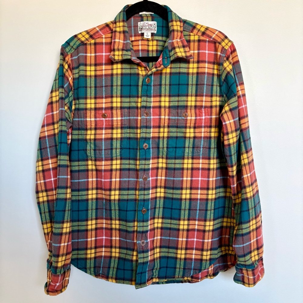 J.Crew Men’s L Bold Plaid Flannel Shirt Double Brushed Cotton Preppy Fall